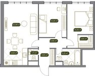Планировка 3-комнатной квартиры, 74,94 м2