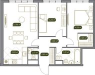 Планировка 3-комнатной квартиры, 74,78 м2