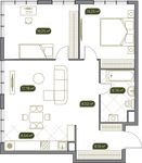 Планировка 3-комнатной квартиры, 74,08 м2