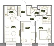 Планировка 3-комнатной квартиры, 68,58 м2