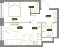 Планировка 2-комнатной квартиры, 43,44 м2