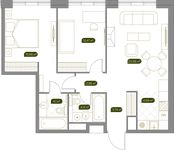 Планировка 3-комнатной квартиры, 68,4 м2