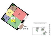 Планировка 1-комнатной квартиры, 35,6 м2