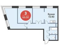 Планировка 3-комнатной квартиры, 66 м2
