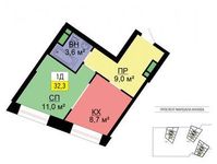 Планировка 1-комнатной квартиры, 32 м2