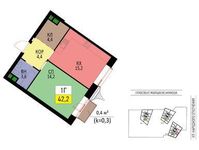 Планировка 1-комнатной квартиры, 42,1 м2