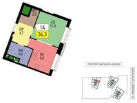 Планировка 1-комнатной квартиры, 34 м2