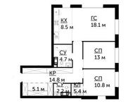 Планировка 3-комнатной квартиры, 77,5 м2