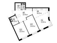 Планировка 3-комнатной квартиры, 77 м2