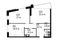 Планировка 2-комнатной квартиры, 64,5 м2