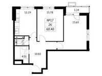 Планировка 2-комнатной квартиры, 60,4 м2