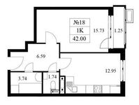 Планировка 1-комнатной квартиры, 42 м2