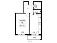 Планировка 1-комнатной квартиры, 44,62 м2