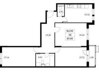 Планировка 3-комнатной квартиры, 89,08 м2