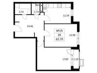 Планировка 2-комнатной квартиры, 65,7 м2