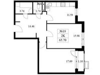 Планировка 2-комнатной квартиры, 65,7 м2