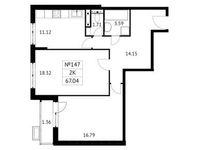Планировка 2-комнатной квартиры, 67,04 м2