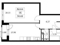 Планировка 1-комнатной квартиры, 50,68 м2
