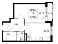 Планировка 1-комнатной квартиры, 42 м2
