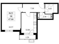 Планировка 1-комнатной квартиры, 47 м2