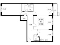 Планировка 3-комнатной квартиры, 89,82 м2