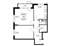 Планировка 2-комнатной квартиры, 63,27 м2