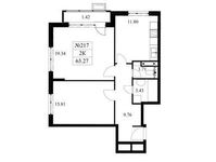 Планировка 2-комнатной квартиры, 63,27 м2
