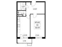 Планировка 1-комнатной квартиры, 50,59 м2