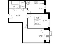 Планировка 2-комнатной квартиры, 66,21 м2