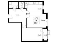 Планировка 2-комнатной квартиры, 66,21 м2