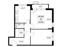 Планировка 2-комнатной квартиры, 64,98 м2
