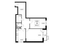 Планировка 2-комнатной квартиры, 69,13 м2