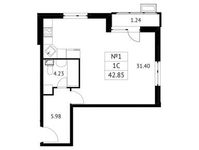 Планировка 1-комнатной квартиры, 42,85 м2