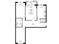 Планировка 3-комнатной квартиры, 91,47 м2