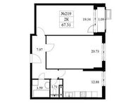 Планировка 2-комнатной квартиры, 67,31 м2