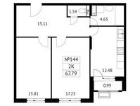 Планировка 2-комнатной квартиры, 67,79 м2