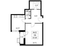Планировка 1-комнатной квартиры, 45 м2