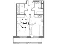 Планировка 1-комнатной квартиры, 55,61 м2