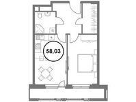 Планировка 1-комнатной квартиры, 58,03 м2