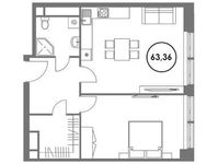 Планировка 2-комнатной квартиры, 63,36 м2