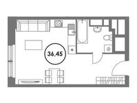 Планировка квартиры студии, 36,45 м2
