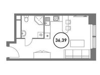 Планировка квартиры студии, 36,39 м2