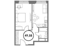 Планировка 1-комнатной квартиры, 49,58 м2