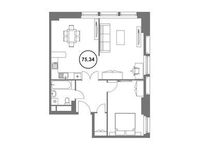 Планировка 3-комнатной квартиры, 75,34 м2