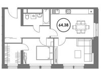 Планировка 2-комнатной квартиры, 64,38 м2