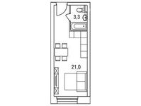 Планировка квартиры студии, 22 м2