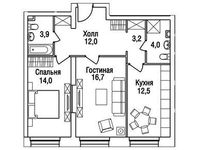 Планировка 1-комнатной квартиры, 45 м2
