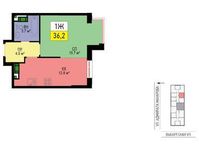 Планировка 1-комнатной квартиры, 35,8 м2