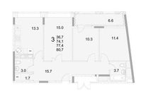 Планировка 3-комнатной квартиры, 78 м2