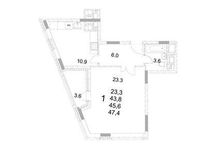 Планировка 1-комнатной квартиры, 45,6 м2